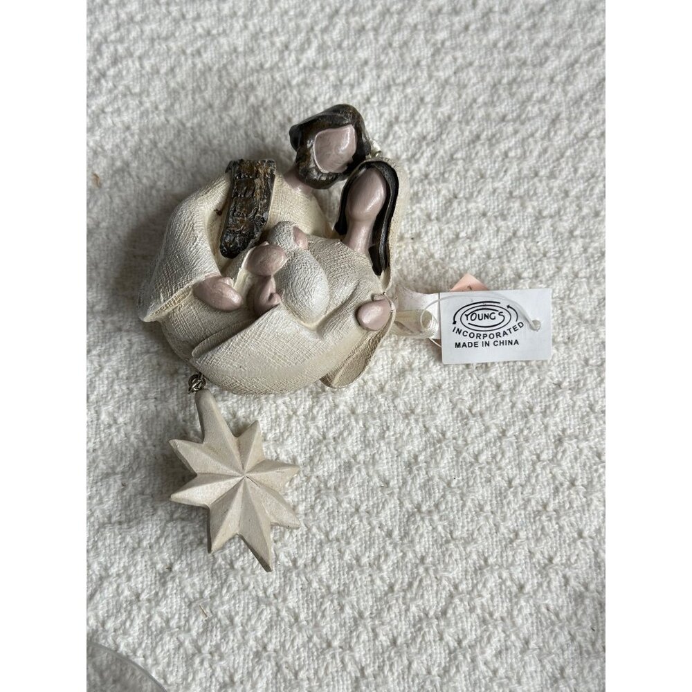 Baby Jesus Mary Joseph Ceramic Christmas Ornament Star Hanging Nativity Religion - Picture 3 of 7